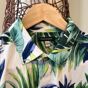American Apparel Men Green Floral Shirt X-Small